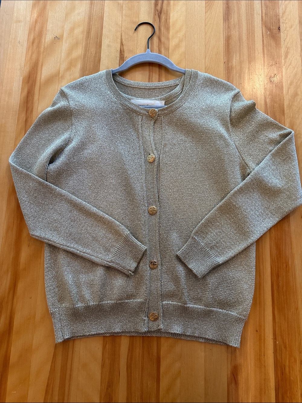 Gold Metallic Crewneck Button-Front Women's tank and Cardigan Sweater